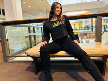 Load image into Gallery viewer, BLACK MANNE"QUEEN" -  Slime Varsity Crop Sweatshirt