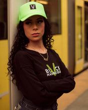 Load image into Gallery viewer, BLACK MANNE"QUEEN" -  Slime Varsity Crop Sweatshirt