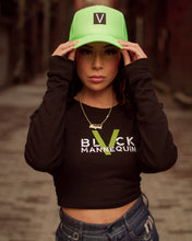 Load image into Gallery viewer, BLACK MANNE"QUEEN" -  Slime Varsity Crop Sweatshirt