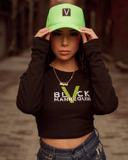 BLACK MANNE"QUEEN" -  Slime Varsity Crop Sweatshirt