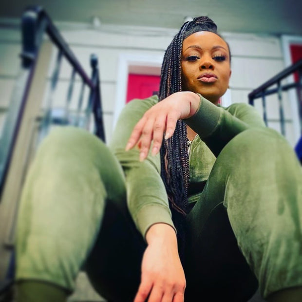 BLACK MANNE"QUEEN" - Less is More Velour 2 Piece Olive Green