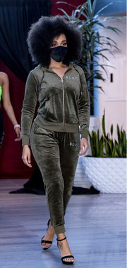 BLACK MANNE"QUEEN" - Less is More Velour 2 Piece Olive Green