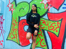 Load image into Gallery viewer, BLACK MANNE"QUEEN" -  Slime Varsity Crop Sweatshirt