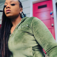 Load image into Gallery viewer, BLACK MANNE"QUEEN" - Less is More Velour 2 Piece Olive Green