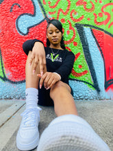 Load image into Gallery viewer, BLACK MANNE"QUEEN" -  Slime Varsity Crop Sweatshirt