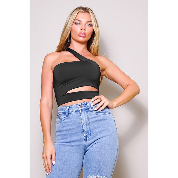 BLACK MANNE"QUEEN" -  Black Angle Crop Top